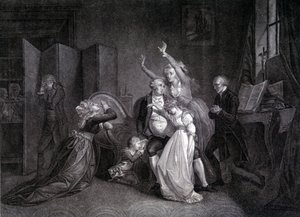A última entrevista de Luís XVI com a sua família (Maria Antonieta e Luís XVII). A gravura do século XIX. de Unknown artist