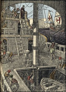 O navegador Cristóvão Colombo (1451-1506) a bordo da sua caravela. de Unknown artist