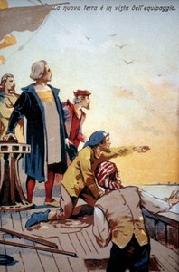 O novo mundo perante a tripulação de Cristóvão Colombo (1492). de Unknown artist