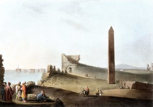 Os obeliscos de Alexandria, chamados agulhas de Cleópatra - em "Views in Egypt" (Vistas no Egito) de Unknown artist