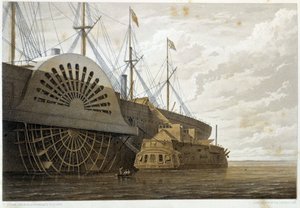 A velha fragata com seu frete de cabo ao lado do "GreatEastern" em Sheerness - em "The Atlantic Telegraph" de W. H. Russel, ca. 1860 de Unknown artist