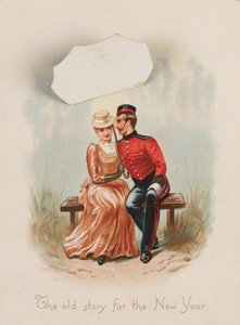 A velha história do Ano Novo , cartão de Ano Novo, 1885 por volta de de Unknown