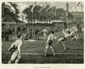 O jogo de palma tem Franeker (Holanda). Gravura para ilustrar a história La Frise, baseada num relacionamento de um jornal holandês, em le tour du monde 1886, dirigido por Edouard Charton (1807-1890), Hachette, Paris. de Unknown artist
