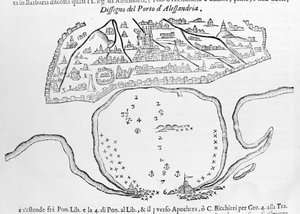 O porto de Alexandria. Desenho do século XVII. de Unknown artist