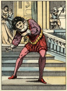 O príncipe pega no sapato de vidro da Cinderela. Ilustração do conto de Charles Perrault "Cinderela ou La petite slipper de verre". de Unknown artist