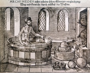O princípio de Arquimedes (Thrust of bodies in water). de Unknown artist