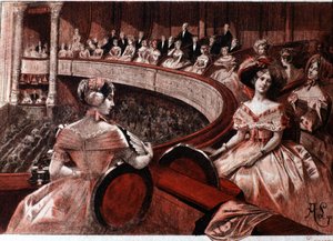 O público em uma varanda no teatro. de Unknown artist