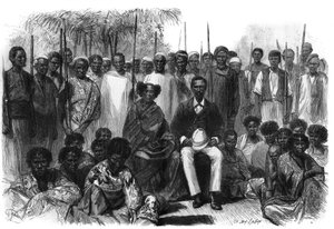 A rainha das Sakalaves, Anarina e seu marido de origem howa, ficou sob a proteção da França durante a expedição de Madagascar. Gravura no "Le Monde Illustré". de Unknown artist