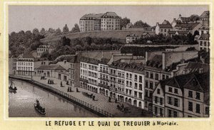 O refúgio e cais de Treguier em Morlaix (Finistere, região da Bretanha). Cromolitografia do final do século XIX. de Unknown artist