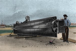 O submarino (submarino) CSS H. L. Hunley utilizado pela Marinha dos Estados Confederados durante a Guerra de Secessão. 1861-1865 Gravura do século XIX de Unknown artist