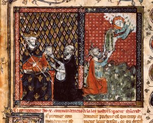 O monge tradutor apresenta o seu livro ao Rei Filipe III de França chamado o Negrito (1270-1285). Miniatura retirada de A Doutrina Cristã, de Santo Agostinho (?) de Unknown artist