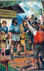 A homenagem de confedere a Guillaume Tell (William Tell) (heróis lendários da independência suíça) Cromolitografia do final do século XIX. de Unknown artist