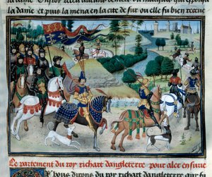 Terceira Cruzada: Richard Lion Heart (ou Richard I da Inglaterra (1157-1199) navegou em Junho de 1191 para a Terra Santa na partida de Chipre Miniatura tirada de "Chronicles of Emperors" por Loyset Liedet (1420-1479) Século XV. Paris, Biblioteca do Arsenal de Unknown artist