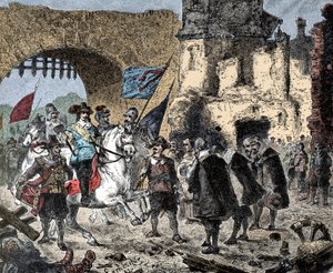 Trinta anos de idade: General Bernard de Saxônia Weimar (Saxônia - Weimar) (1604-1639) entre os vitoriosos em Breisach (Alemanha) - Bernhard de Weimar entrando em Breisach - de Unknown artist