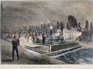 Transformações de Paris sob o Segundo Império, Haussmann Paris. Uma excursão nos Egouts de Paris (obras Haussmannian) - gravura, final do século XIX de Unknown artist