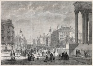 Transformações de Paris sob o Segundo Império, Paris Haussmann: decoração do Boulevard Malesherbes, no dia da sua inauguração a 13 de Agosto de 1861 - Gravura no "Le Monde Illustré de Unknown artist