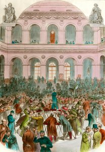 Lixo de agentes de intercâmbio na Bourse de Paris Engraving 1856 Colecção privada de Unknown artist