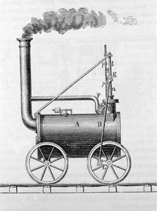 A locomotiva Trevithick. Gravura do século XIX. de Unknown artist