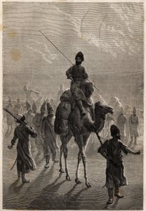 Prisioneiros turcos levados para Teerão com o propósito de trocar seu rancor ou troca contra outros prisioneiros. Gravura para ilustrar a história de Henri de Blocqueville "14 mois de captivite chez les turcomans" entre 1860 e 1861, em "Le tour du mo de Unknown artist