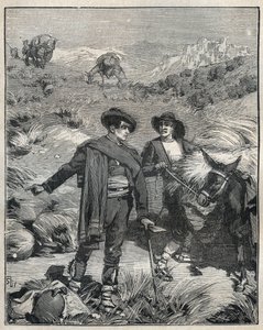 Dois camponeses da Serra Almagrera em Espanha descobriram o jazigo de prata do Jaroso em 1838. Gravura de 1885 em "Les arts et metiers illustres" de Adolphe BITARD. de Unknown artist