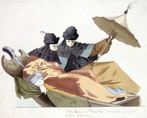 Venezianos mascarados em uma gôndola de Unknown artist