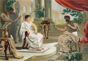 Vespasian (em latim Titus Flavius Vespasianus) com Plínio o Ancião. depois de famosos hombres y Mujeres. Barcelona 1877. Plínio, o Ancião (23-79) - de Unknown artist