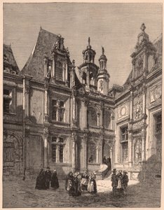Vista do interior do pátio do Hotel Escoville em Caen em 1860, França de Unknown