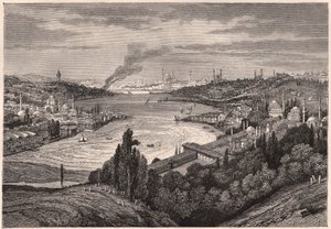 Vista de Constantinopla, agora Istambul, e do Corno de Ouro durante o século XIX de Unknown