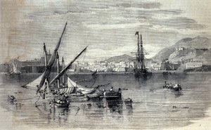 Vista de Corfu na Grécia a partir da ilha de Vido. Gravura do início do século XIX de Unknown artist