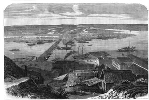 Vista de Nizhny Novgorod (Nizhny Novgorod), cidade da Rússia. Gravura em "L