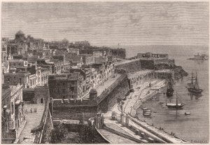 Vista de Valletta e seu porto no século XIX de Unknown