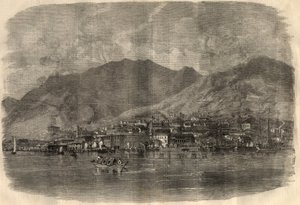 Vista da cidade de Victoria em Hong Kong. Gravação em "The Illustrated London News" de 14 de março de Unknown artist