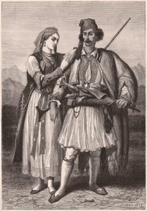 Vista, par, albanês, tradicional, traje, XIX, século de Unknown