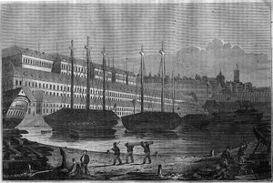 Vista da Cordilheira, da Bagne e da torre de Saint Louis (Saint-Louis) em Brest. Em "A pitoresca loja" 1835 de Unknown artist