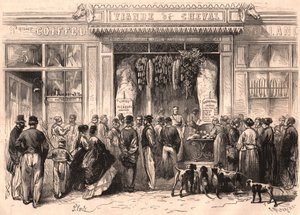 Vista da frente de um açougueiro de carne de cavalo em Paris, França de Unknown