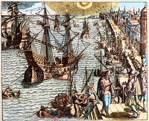 Vista do porto de Lisboa no século XVI - de Unknown artist