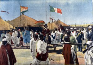 Visita de Menelik II (1844-1913, Rei da Etiópia) ao Presidente da Plenipotenciária Italiana Ciccodicola de Unknown artist
