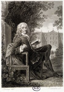 Leitura de Voltaire em um parque - gravura de Unknown artist