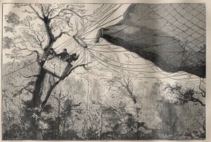 Guerra de 1870: a descida da bola "Armand Barbes" com Leon Gambetta (1838-1882) a bordo 7 de Outubro de 1870 - Gravação em "La Science francaise de Unknown artist