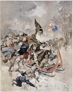 A aguarela a representar o Pai Natal. "O Mundo Ilustrado". 21/12/1895. de Unknown artist