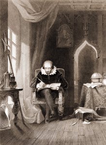 William Shakespeare (1564 - 1616) em seu escritório. de Unknown artist
