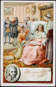 Wolfgang Amadeus Mozart (1756-1791) nos últimos dias da sua vida. Cromolitografia do século XIX de Unknown artist