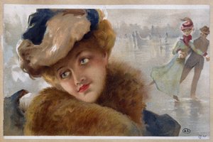 Mulheres numa pista de gelo - chromo de Unknown Artist