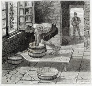 Trabalho do Tomme por um queijeiro de Auvergne - in "As maravilhas da indústria" de Louis Figuier de Unknown artist