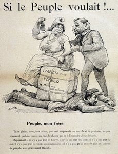 Trabalhador esmagado por "impostos para a populo" - desenho animado, final do século XIX de Unknown artist