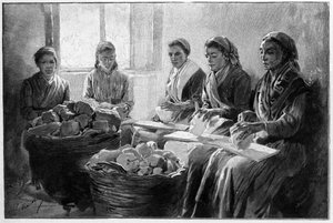 Trabalhadores pedra-pomes a coxear Lipari Sicília gravura do século XIX de Unknown artist