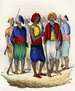Zouaves, tirailleurs indígenas do exército francês de África, treinados em 1830. Em "Storia d