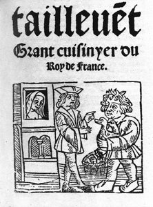 frontispício de "Le Viandier" por Taillevent. Guillaume Tirel, dit Taillevent ou Taillevant cozinheiro francês (1310 a 1395). 1 de Unknown artist