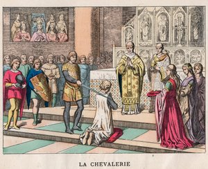 cavaleiro - La Chivalerie - Amolecimento de um cavaleiro - Gravura do final do século XIX em "Nos Gires Nationales - Imagens e recitais" de Unknown artist