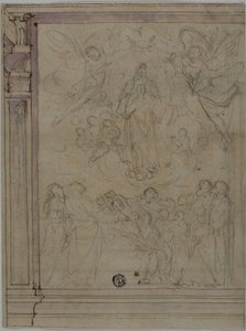 Assunção da Virgem (anverso); Esboços de pormenores arquitectónicos (verso)